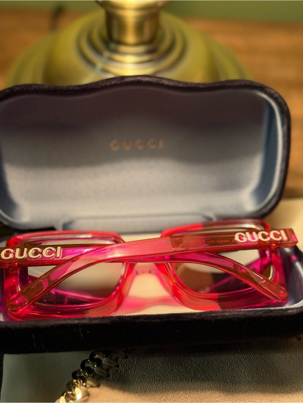 Gucci Hot Pink Transparent Square Sunglasses Large Square Oversized 100% auth - Picture 6 of 13